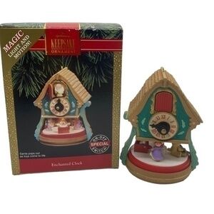 Hallmark Vintage Ornament Enchanted Clock Magic Light and Motion 1992